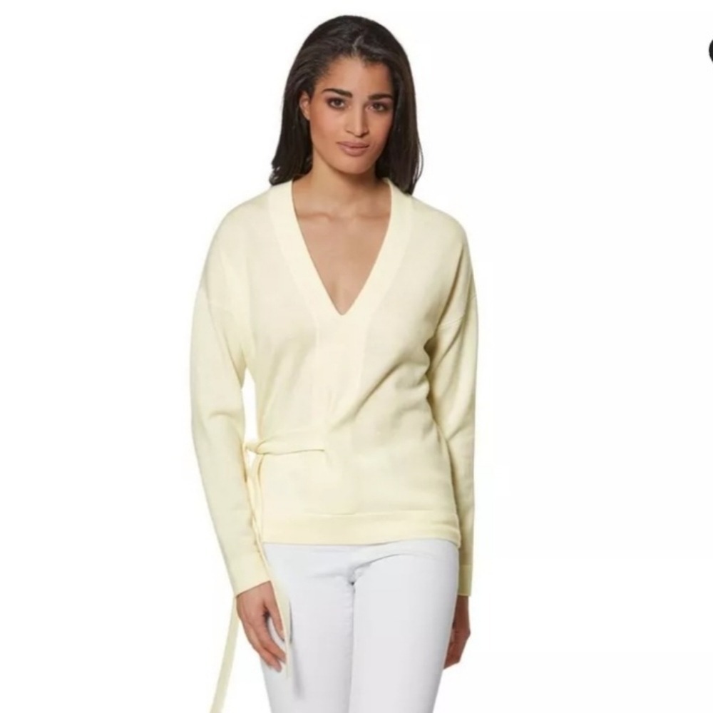 Madeleine Ivory Cashmere Wool Blend Belted Lightweight ‎ Sweater Woman's Size XL